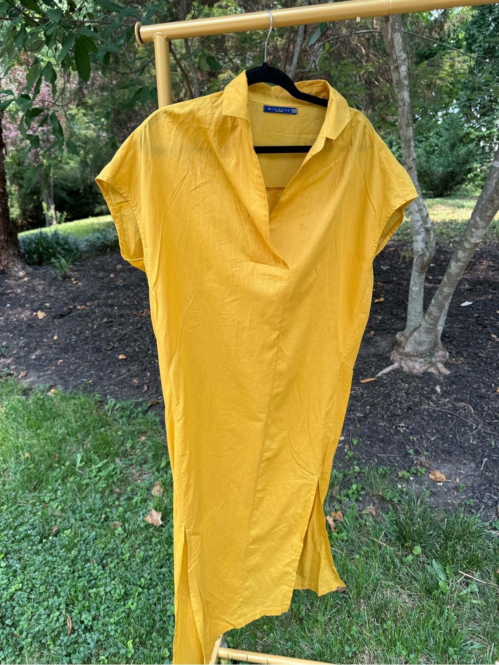 Golden 100% cotton V-Neck Shirt Dress